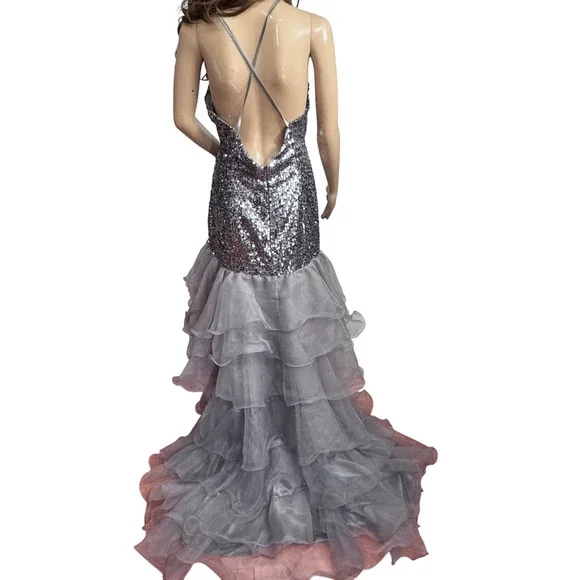 Sequin Halter Gown High Low Ruffle‎ Formal Dress Party Cocktail - Picture 2 of 11